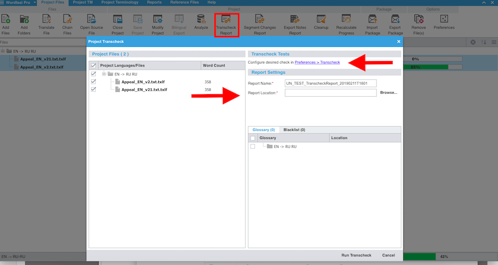 wordfast pro how to track changes in review mode